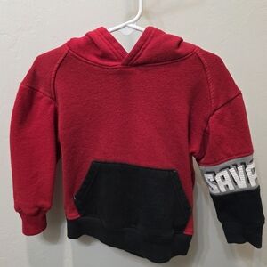 Kids Red and Black Hoodie with Bold Sleeve Design
